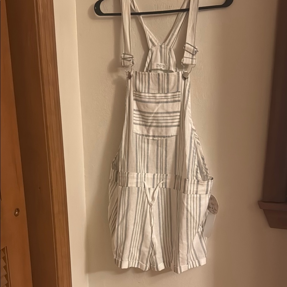Madewell White Striped Overalls